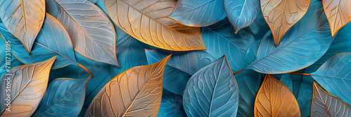 abstract background with golden and blue leaves  generative AI