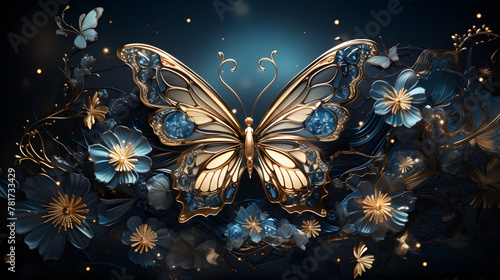 butterfly Abstract starry with glowing lights for a cosmic or holiday design