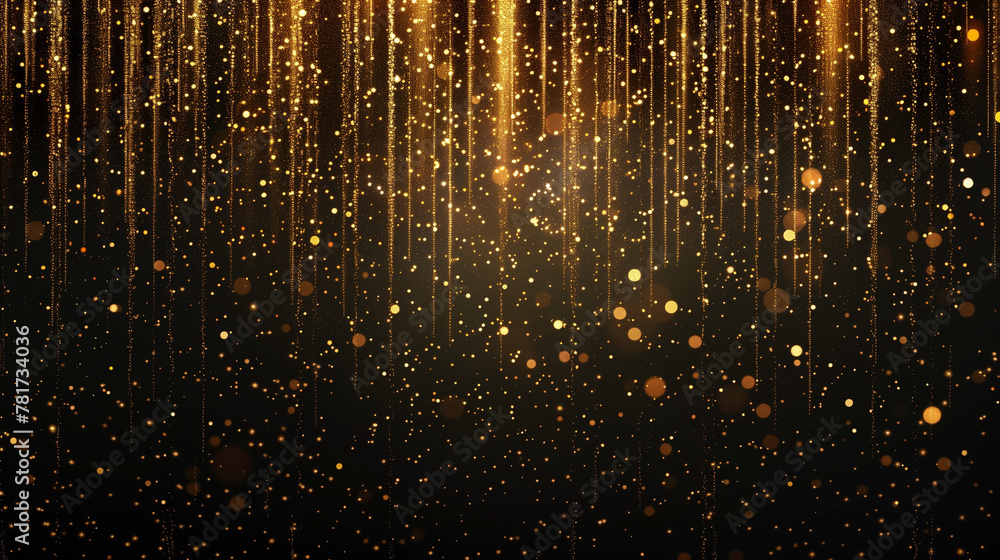 Black background with gold glitter falling on it, gold particles, vector illustration, flat design, high resolution, high detail, Defocused Lights, Glittering magenta gold confetti on black isolated. Black background with gold glitter falling on it, gold particles, vector illustration, flat design, high resolution, high detail, Defocused Lights, Glittering magenta gold confetti on black isolated.