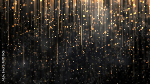 Black background with gold glitter falling on it  gold particles  vector illustration  flat design  high resolution  high detail  Defocused Lights  Glittering magenta gold confetti on black isolated.