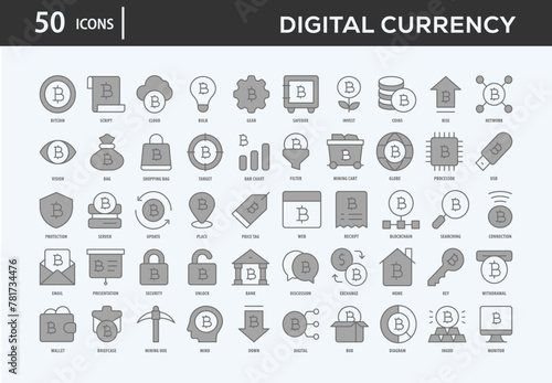 Digital Currency Icons Collection For Business, Marketing, Promotion In Your Project. Easy To Use, Transparent Background, Easy To Edit And Simple Vector Icons