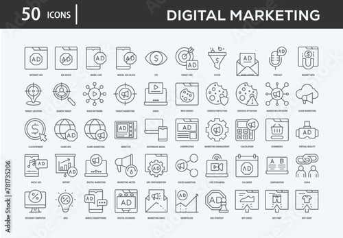 Digital Marketing Icons Collection For Business, Marketing, Promotion In Your Project. Easy To Use, Transparent Background, Easy To Edit And Simple Vector Icons