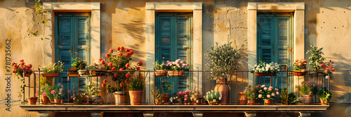 Buranos Colorful Facade, Traditional Italian House with Red Geraniums, Quaint Mediterranean Charm