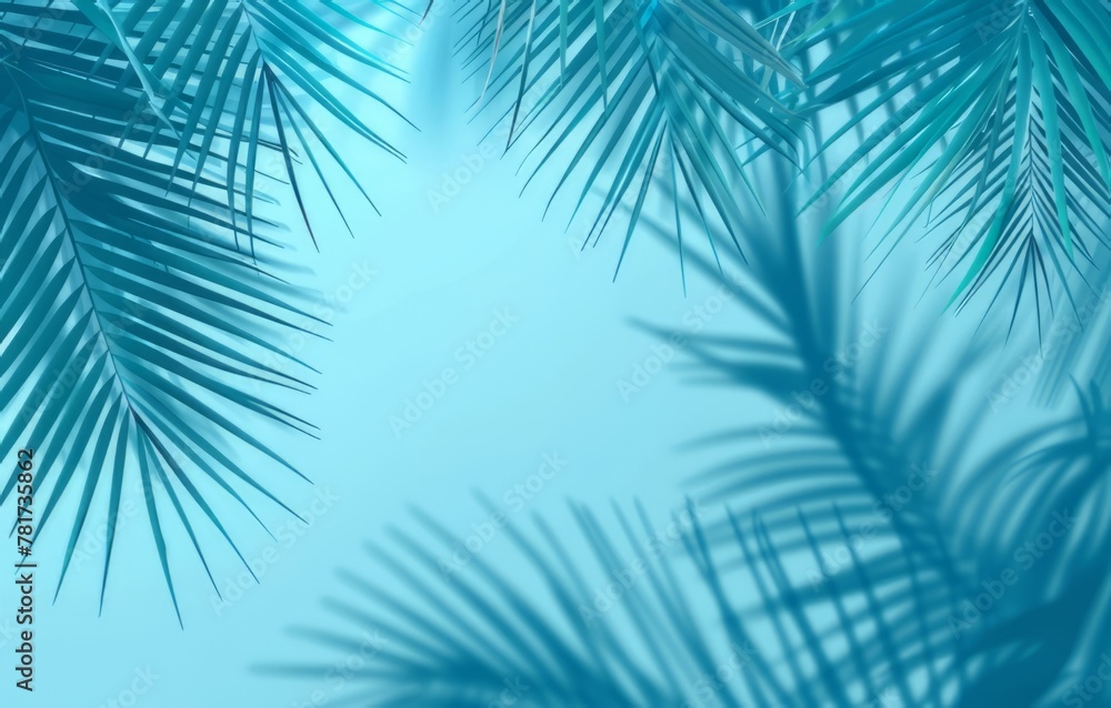 Obraz premium Light blue background with palm shadows