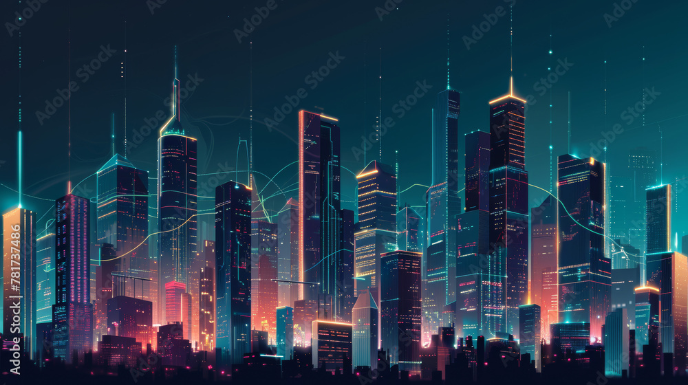 Neon Nights: A Futuristic Cyber Cityscape Illuminated by Vibrant Lights