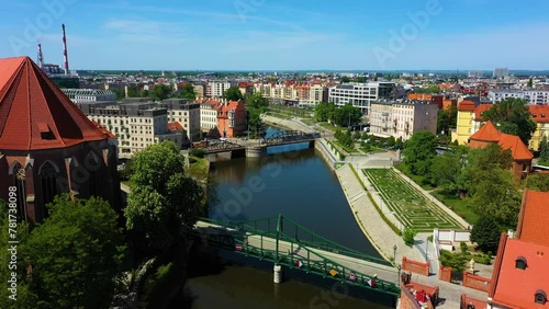 Wroclaw Tumski Bridge Most Aerial View Poland