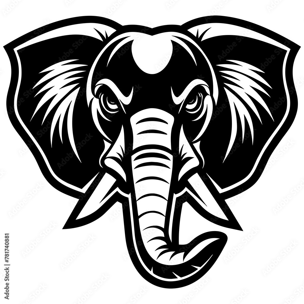 Obraz premium head of a elephant mascot,elephant silhouette,elephant face vector,icon,svg,characters,Holiday t shirt,black elephant face drawn trendy logo Vector illustration,wolf on a white background,eps,png