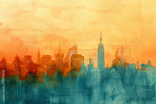 Watercolor painting - New York NYC City, hazy style loose abstract painting