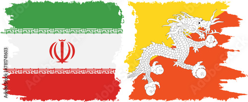 Bhutan and Iran grunge flags connection vector