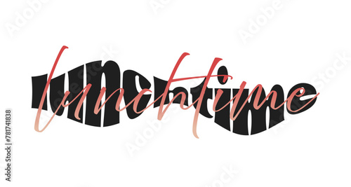 Black Bold Lunchtime Typography in Wavy Effect with Peach Red Calligraphy Template