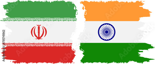 India and Iran grunge flags connection vector