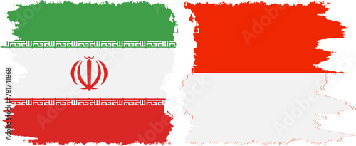 Indonesia and Iran grunge flags connection vector
