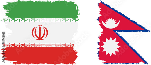 Nepal and Iran grunge flags connection vector