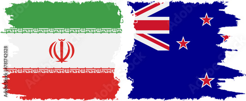 New Zealand and Iran grunge flags connection vector