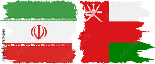 Oman and Iran grunge flags connection vector
