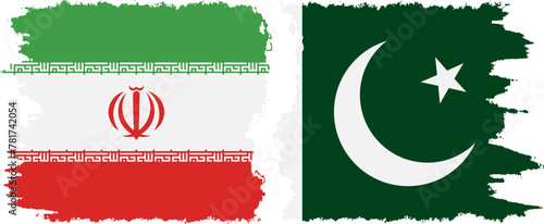 Pakistan and Iran grunge flags connection vector