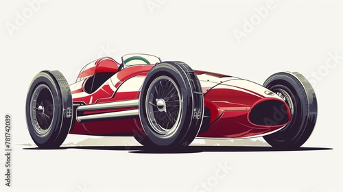 Illustration of a vintage racing car. Retro, isolated on white