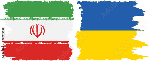 Ukraine and Iran grunge flags connection vector