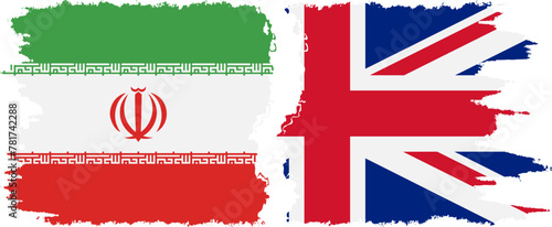 UK and Iran grunge flags connection vector