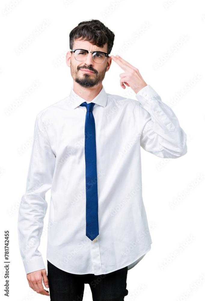 Young handsome business man wearing glasses over isolated background Shooting and killing oneself pointing hand and fingers to head, suicide gesture. Young handsome business man wearing glasses over isolated background Shooting and killing oneself pointing hand and fingers to head, suicide gesture.