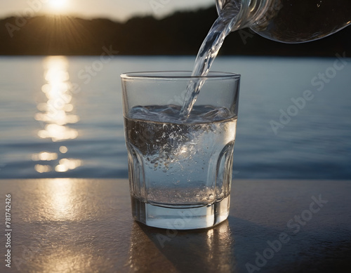 water elegantly pouring into a glass. Perfect for health, lifestyle, and beverage concepts