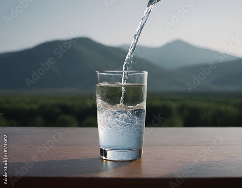 Refreshing Water Pouring into Glass photo