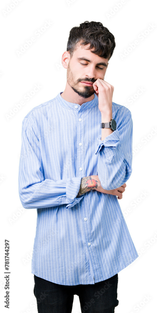 Young handsome business man over isolated background thinking looking tired and bored with depression problems with crossed arms. Young handsome business man over isolated background thinking looking tired and bored with depression problems with crossed arms.