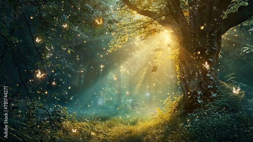 An image depicting a magical moment in an enchanted forest, where the natural world seems alive with mystical creatures and ethereal light, inviting the viewer into a world of wonder and fantasy.