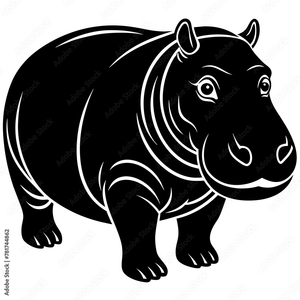 Obraz premium head of a Hippopotamus mascot,Hippopotamus silhouette,zabra face vector,icon,svg,characters,Holiday t shirt,black Hippopotamus face drawn trendy logo Vector illustration,Hippopotamus on a white backgr