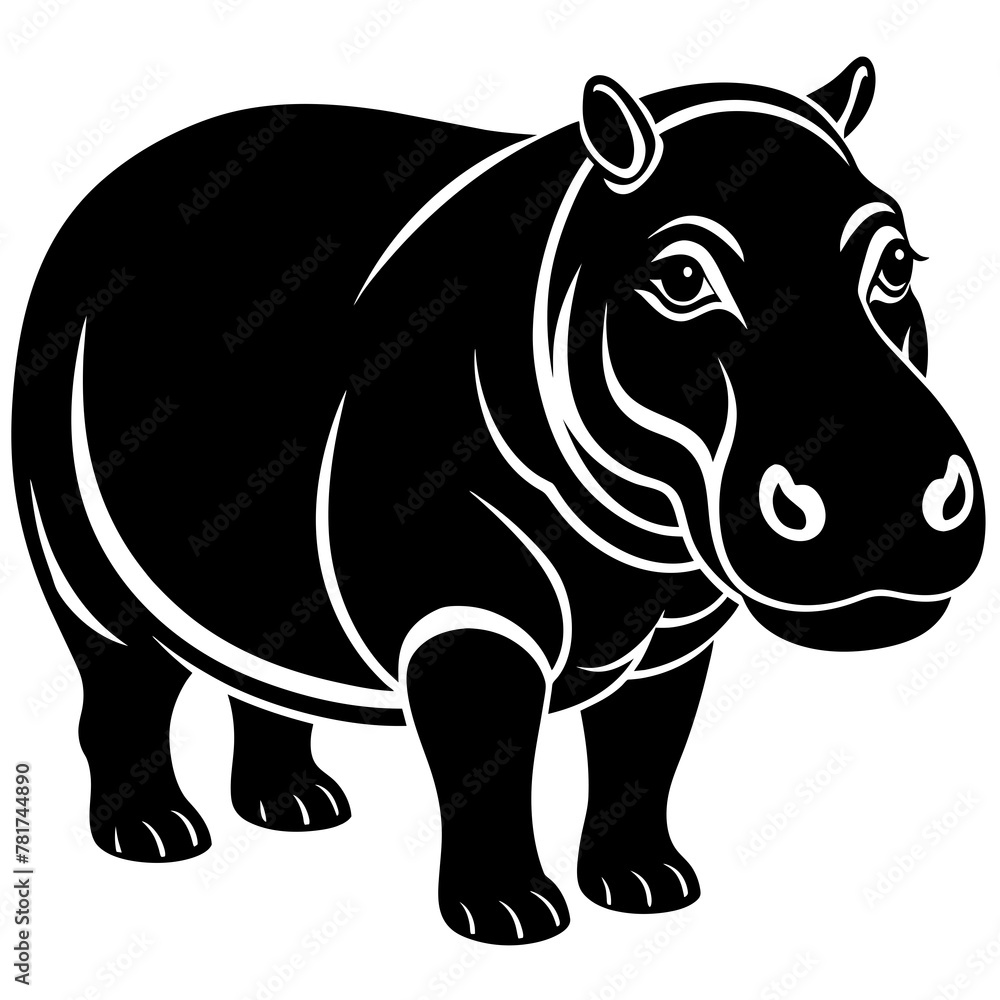 Fototapeta premium head of a Hippopotamus mascot,Hippopotamus silhouette,zabra face vector,icon,svg,characters,Holiday t shirt,black Hippopotamus face drawn trendy logo Vector illustration,Hippopotamus on a white backgr