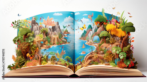 Whimsical cartoonish book with a smiling cover, promising a world of adventure and knowledge within its colorful pages against a clean white surface.