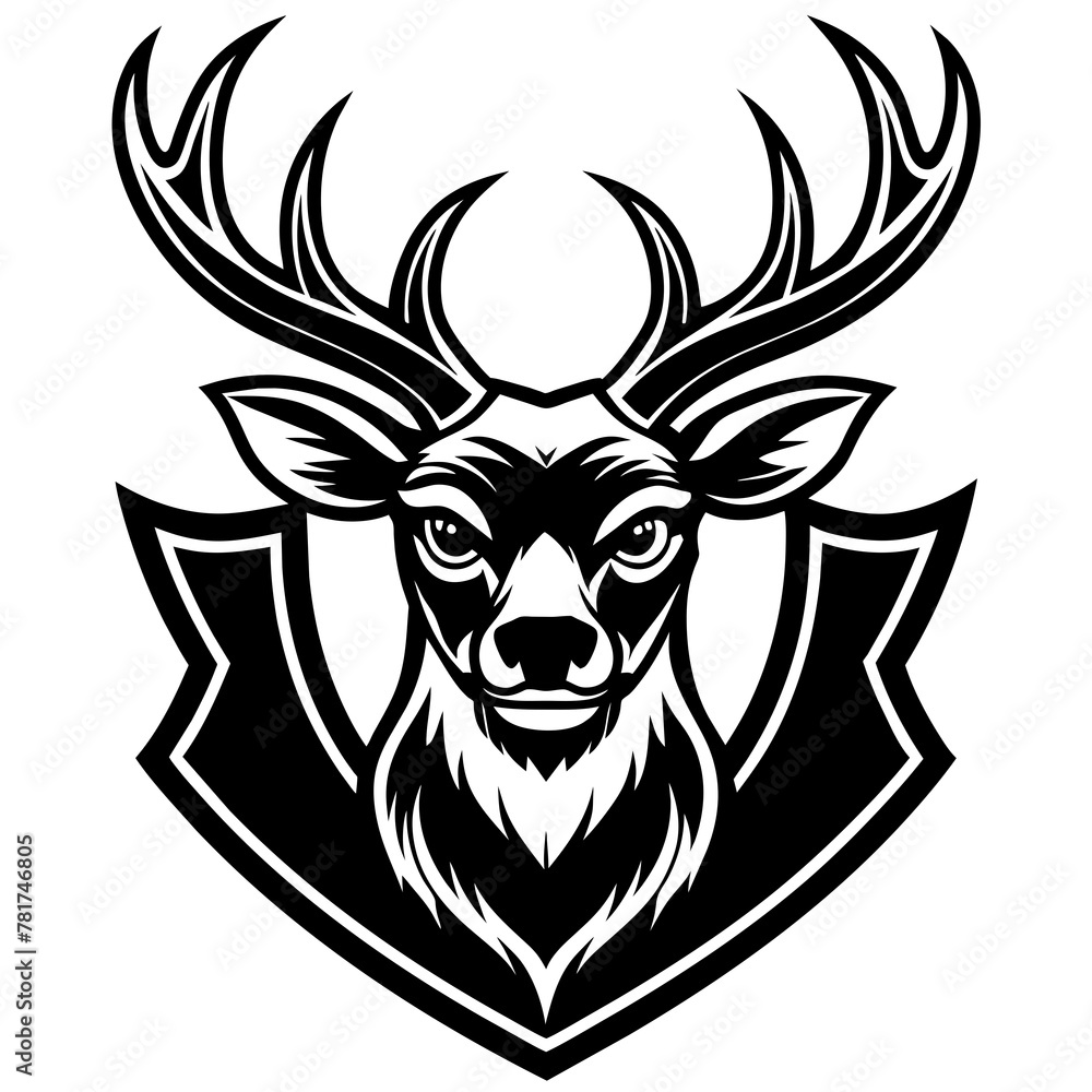 head of a deer mascot,deer silhouette,vector,icon,svg,characters,Holiday t shirt,black deer face drawn trendy logo Vector illustration,deer on a white background,eps,png