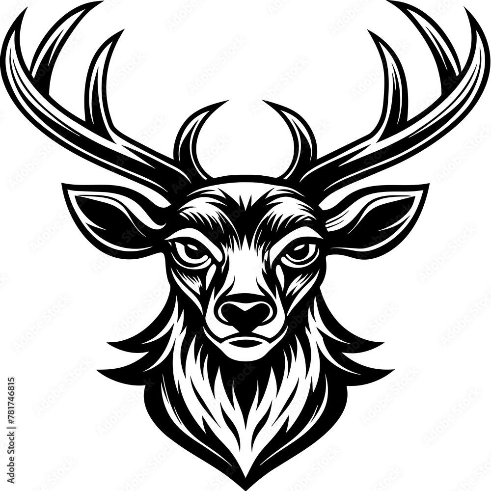 Obraz premium head of a deer mascot,deer silhouette,vector,icon,svg,characters,Holiday t shirt,black deer face drawn trendy logo Vector illustration,deer on a white background,eps,png