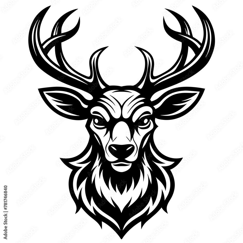 head of a deer mascot,deer silhouette,vector,icon,svg,characters,Holiday t shirt,black deer face drawn trendy logo Vector illustration,deer on a white background,eps,png