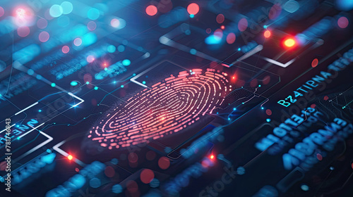 Fingerprint scanning for identification and biometric authorization Futuristic concept of security and password control via future fingerprint using advanced technology and cybernetics. photo