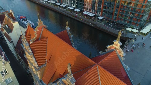 Green Gate Roof Downtown Gdansk Zielona Brama Dach Figury Aerial View Poland
