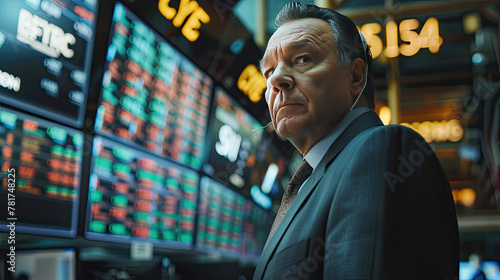 Professional middle-aged businessman wearing a suit on the stock market.