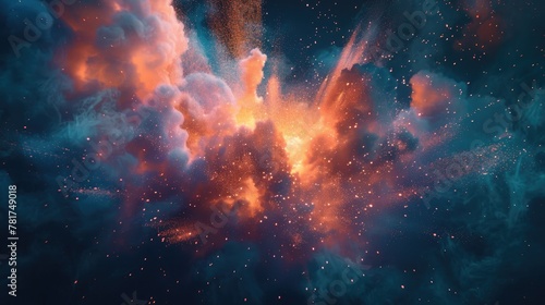 cloud of colorful powder exploding against a dark background photo