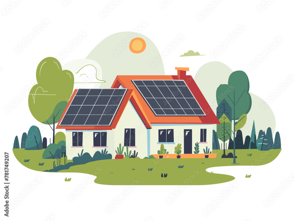 Naklejka premium Eco-Conscious Homeowner Embraces Sustainable Living with Solar Energy Rooftop Installation