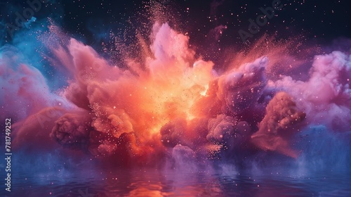 cloud of colorful powder exploding against a dark background