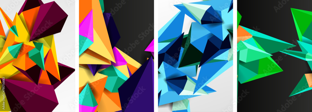Set of triangle geometric low poly 3d shapes posters Set of triangle geometric low poly 3d shapes posters