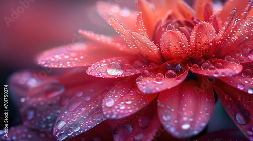 A close-up view of a flower with a glistening dewdrop on its petal, reflecting the morning light