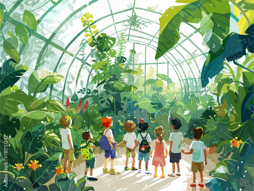 Children Exploring the Wonders of Nature's Greenhouse: A Vibrant Ecosystem of Green