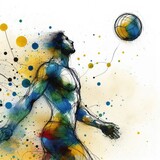 Beach Volleyball players in watercolor paint illustration with Generative AI.