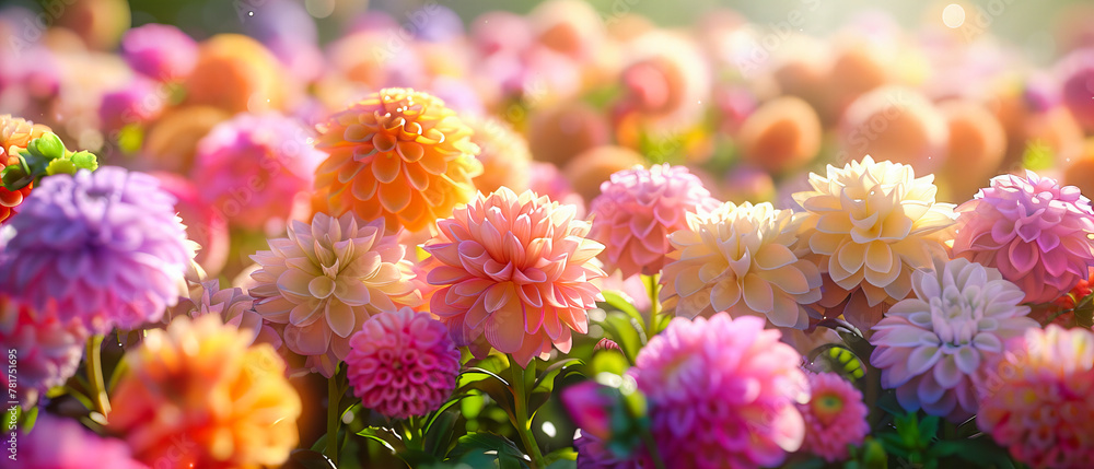 Dahlia Garden at Twilight, A Spectrum of Petals in Evening Light, The Last Whisper of Summers Color