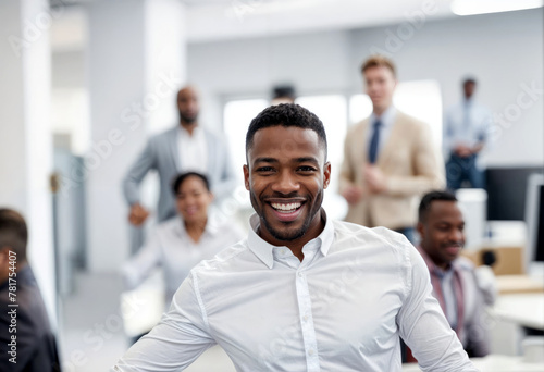 Smiling Black Office Worker Engaged in Presentation