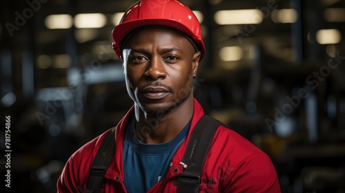 Portrait of black man factory worker.