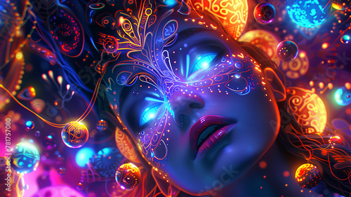Goddess of the universe Decorated with beauty like neon lights radiating the beauty of the universe, background with circles
