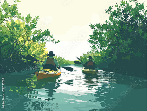 Kayaking Adventurers in Mangrove Sanctuary: Exploring Nature's Coastal Guardian