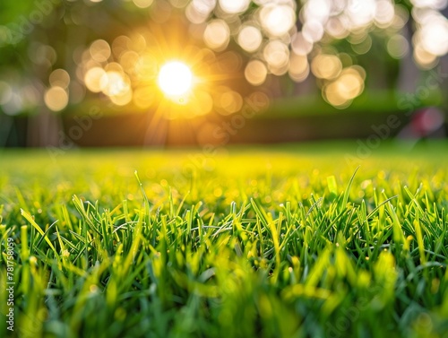 Sunlit Green Grass in Nature's Field
